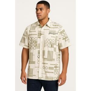 Men's Pelle Pelle Marc Buchanan Vintage Green‎ Brown Geometric Shirt | Sz:XL